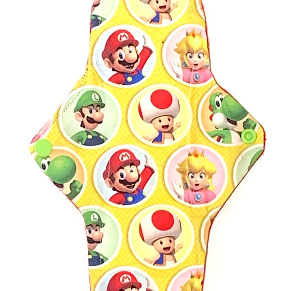 2 Heavy Plus Cloth Menstrual Pads in Fun Mario Land Print 10 inches/New Handmade - Picture 2 of 6
